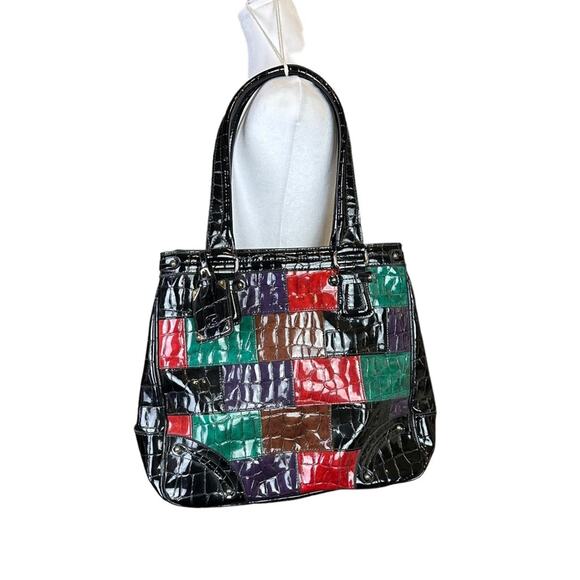 Liz Claiborne Handbags - Liz Claiborne Patchwork Color Block Patent Vegan Leather Shoulder Bag Large